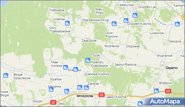 mapa Syski gmina Mniszków, Syski gmina Mniszków na mapie Targeo