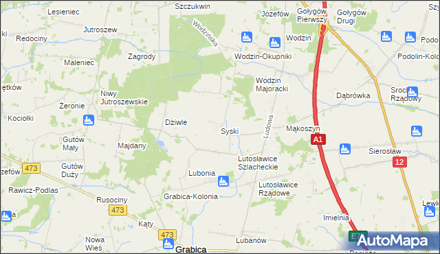 mapa Syski gmina Tuszyn, Syski gmina Tuszyn na mapie Targeo