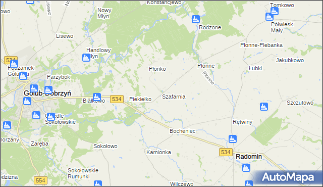 mapa Szafarnia gmina Radomin, Szafarnia gmina Radomin na mapie Targeo