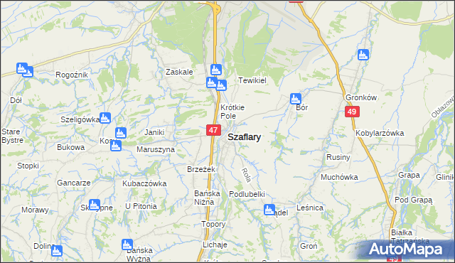 mapa Szaflary, Szaflary na mapie Targeo