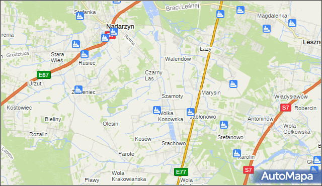 mapa Szamoty gmina Nadarzyn, Szamoty gmina Nadarzyn na mapie Targeo