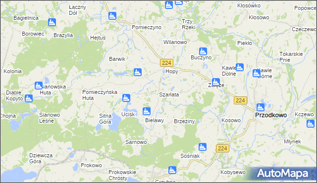 mapa Szarłata gmina Przodkowo, Szarłata gmina Przodkowo na mapie Targeo