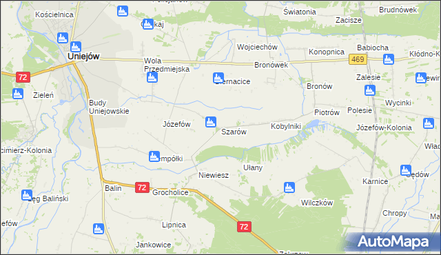 mapa Szarów gmina Poddębice, Szarów gmina Poddębice na mapie Targeo