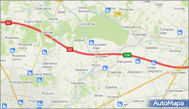 mapa Szczawin gmina Zgierz, Szczawin gmina Zgierz na mapie Targeo