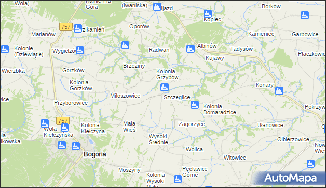 mapa Szczeglice, Szczeglice na mapie Targeo