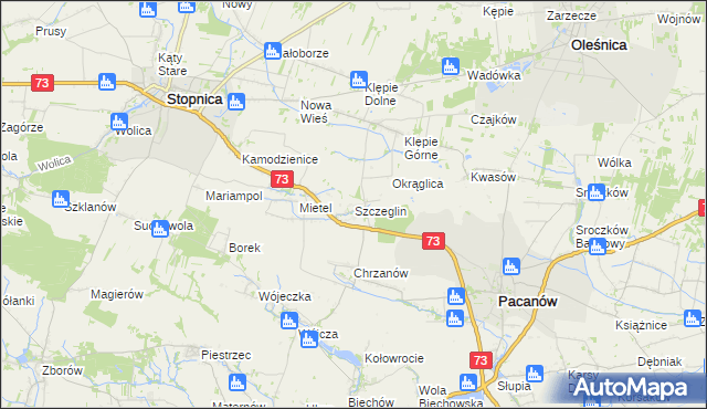 mapa Szczeglin gmina Stopnica, Szczeglin gmina Stopnica na mapie Targeo