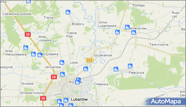 mapa Szczekarków gmina Lubartów, Szczekarków gmina Lubartów na mapie Targeo