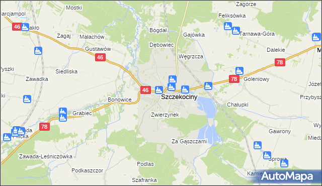 mapa Szczekociny, Szczekociny na mapie Targeo