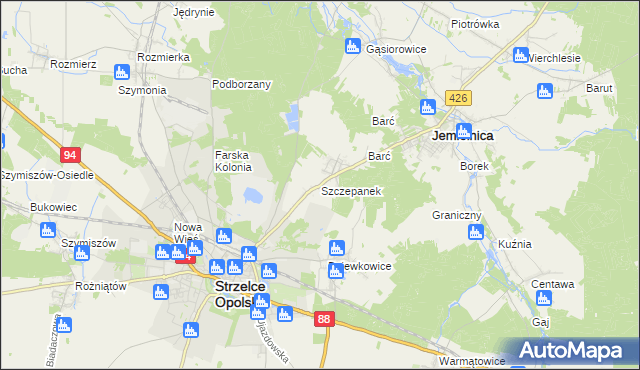 mapa Szczepanek gmina Strzelce Opolskie, Szczepanek gmina Strzelce Opolskie na mapie Targeo