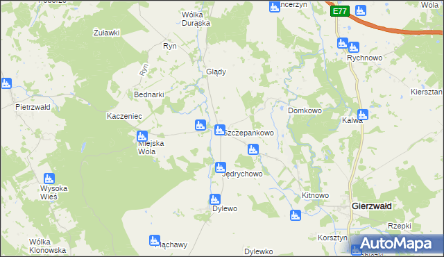 mapa Szczepankowo gmina Grunwald, Szczepankowo gmina Grunwald na mapie Targeo