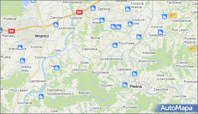 mapa Szczepanowice gmina Pleśna, Szczepanowice gmina Pleśna na mapie Targeo