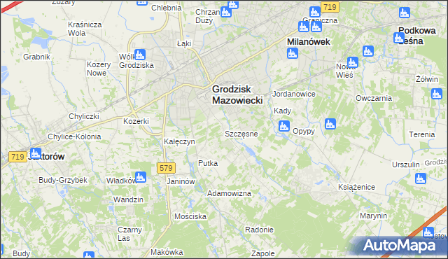 mapa Szczęsne gmina Grodzisk Mazowiecki, Szczęsne gmina Grodzisk Mazowiecki na mapie Targeo