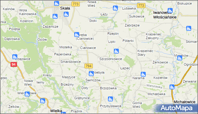 mapa Szczodrkowice, Szczodrkowice na mapie Targeo