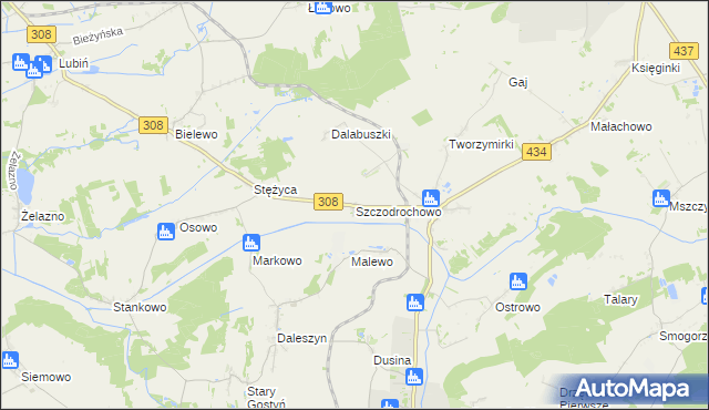 mapa Szczodrochowo gmina Gostyń, Szczodrochowo gmina Gostyń na mapie Targeo