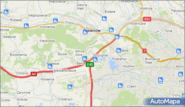 mapa Szczyglice gmina Zabierzów, Szczyglice gmina Zabierzów na mapie Targeo