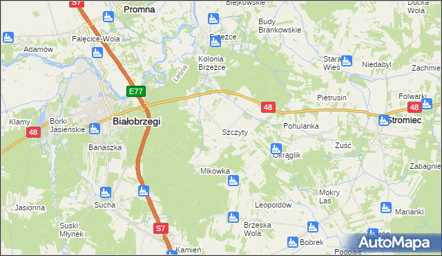 mapa Szczyty gmina Białobrzegi, Szczyty gmina Białobrzegi na mapie Targeo