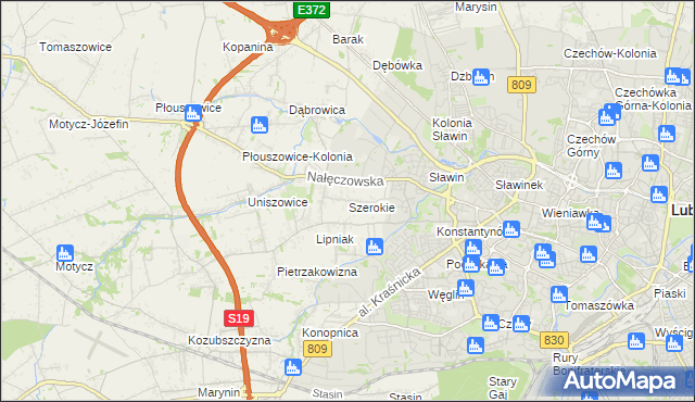 mapa Szerokie gmina Konopnica, Szerokie gmina Konopnica na mapie Targeo