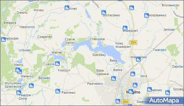 mapa Szerzawy gmina Mogilno, Szerzawy gmina Mogilno na mapie Targeo