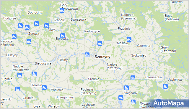 mapa Szerzyny, Szerzyny na mapie Targeo