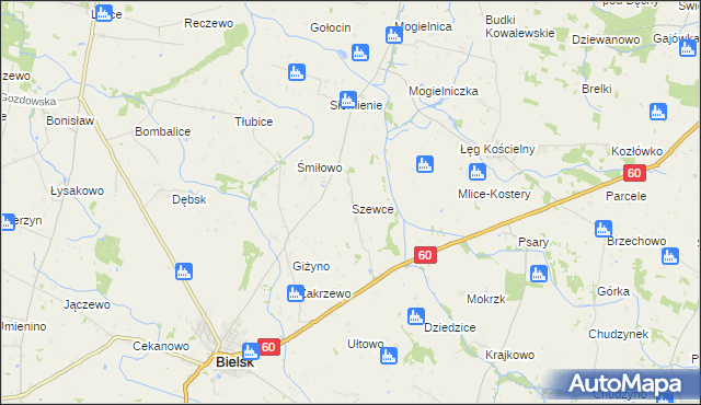mapa Szewce gmina Bielsk, Szewce gmina Bielsk na mapie Targeo