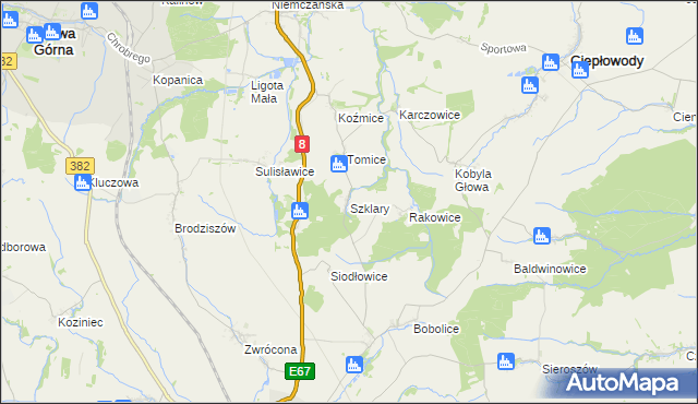 mapa Szklary gmina Ząbkowice Śląskie, Szklary gmina Ząbkowice Śląskie na mapie Targeo
