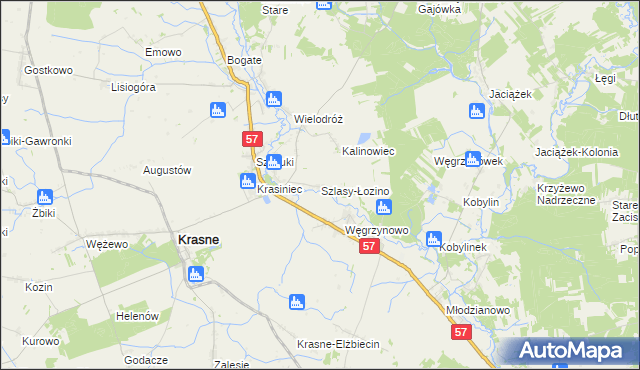 mapa Szlasy-Łozino, Szlasy-Łozino na mapie Targeo
