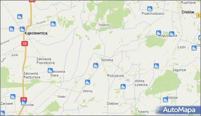 mapa Szóstka gmina Drelów, Szóstka gmina Drelów na mapie Targeo