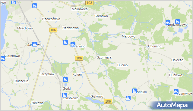 mapa Szumiąca gmina Kamień Pomorski, Szumiąca gmina Kamień Pomorski na mapie Targeo