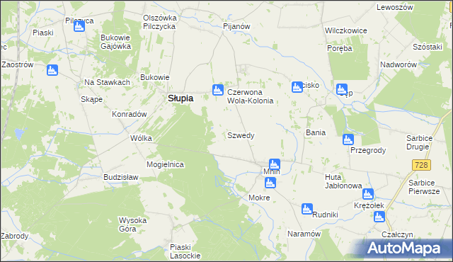 mapa Szwedy gmina Słupia Konecka, Szwedy gmina Słupia Konecka na mapie Targeo