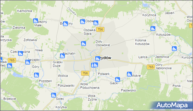 mapa Szydłów powiat staszowski, Szydłów powiat staszowski na mapie Targeo