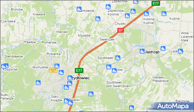 mapa Szydłówek gmina Szydłowiec, Szydłówek gmina Szydłowiec na mapie Targeo