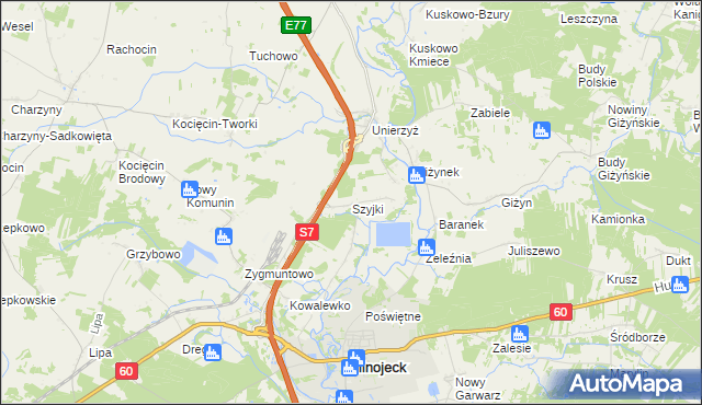 mapa Szyjki gmina Glinojeck, Szyjki gmina Glinojeck na mapie Targeo