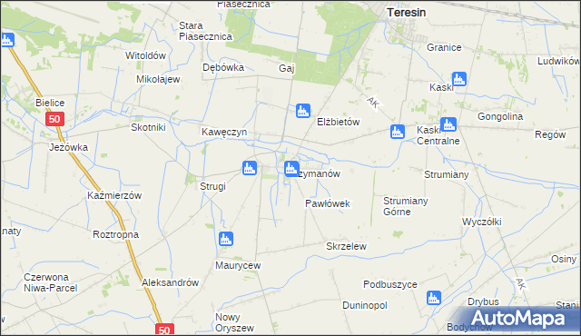 mapa Szymanów gmina Teresin, Szymanów gmina Teresin na mapie Targeo