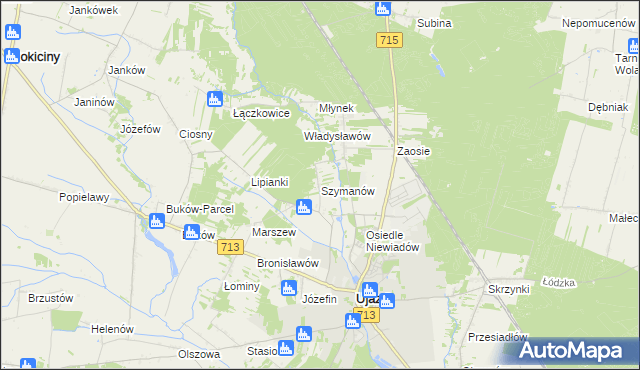 mapa Szymanów gmina Ujazd, Szymanów gmina Ujazd na mapie Targeo