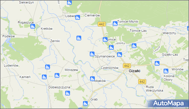 mapa Szymanowice gmina Gizałki, Szymanowice gmina Gizałki na mapie Targeo