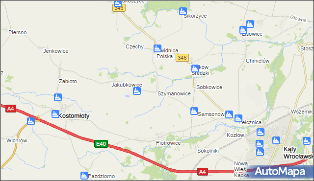 mapa Szymanowice gmina Kostomłoty, Szymanowice gmina Kostomłoty na mapie Targeo