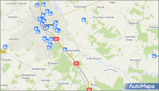 mapa Szymany gmina Grajewo, Szymany gmina Grajewo na mapie Targeo