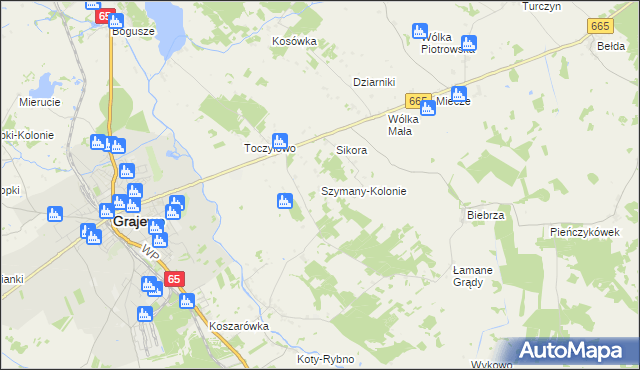 mapa Szymany-Kolonie, Szymany-Kolonie na mapie Targeo