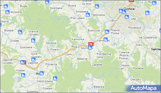 mapa Szymbark gmina Gorlice, Szymbark gmina Gorlice na mapie Targeo