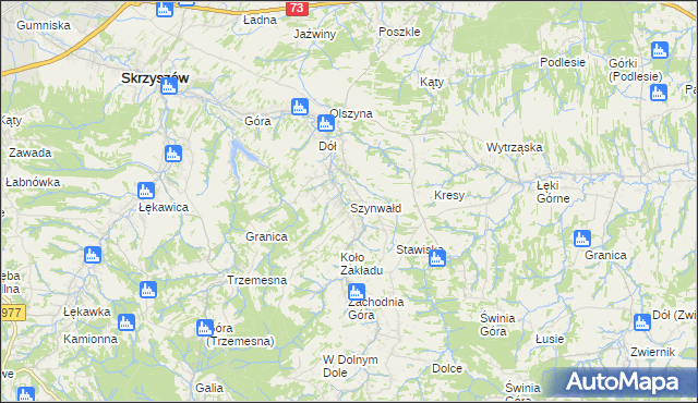 mapa Szynwałd gmina Skrzyszów, Szynwałd gmina Skrzyszów na mapie Targeo