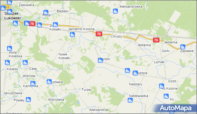 mapa Szyszki gmina Stoczek Łukowski, Szyszki gmina Stoczek Łukowski na mapie Targeo