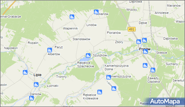 mapa Szyszków gmina Lipie, Szyszków gmina Lipie na mapie Targeo