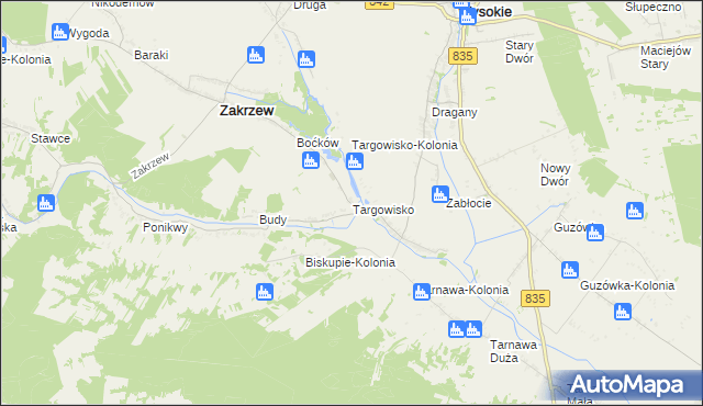 mapa Targowisko gmina Zakrzew, Targowisko gmina Zakrzew na mapie Targeo