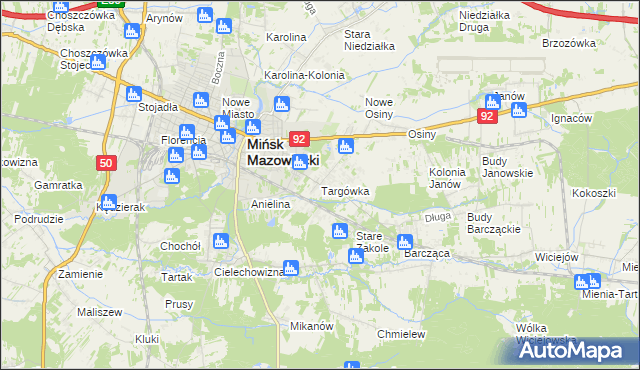 mapa Targówka gmina Mińsk Mazowiecki, Targówka gmina Mińsk Mazowiecki na mapie Targeo