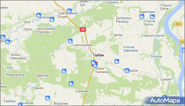 mapa Tarłów, Tarłów na mapie Targeo