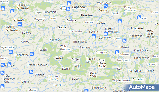 mapa Tarnawa gmina Łapanów, Tarnawa gmina Łapanów na mapie Targeo