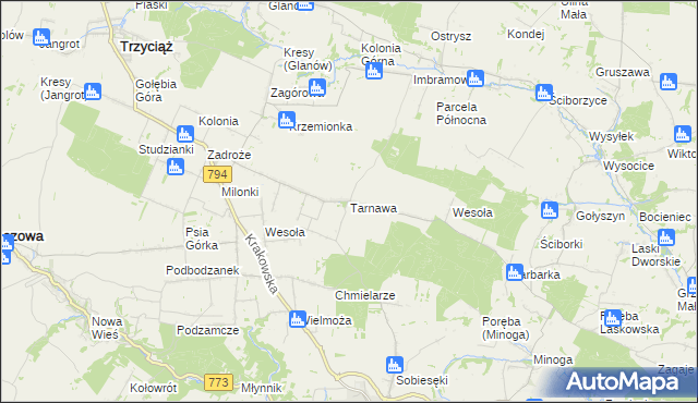 mapa Tarnawa gmina Trzyciąż, Tarnawa gmina Trzyciąż na mapie Targeo