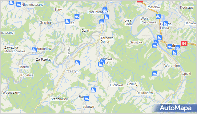 mapa Tarnawa Górna gmina Zagórz, Tarnawa Górna gmina Zagórz na mapie Targeo