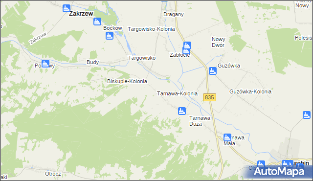 mapa Tarnawa-Kolonia, Tarnawa-Kolonia na mapie Targeo