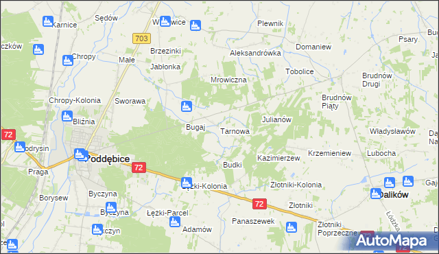 mapa Tarnowa gmina Poddębice, Tarnowa gmina Poddębice na mapie Targeo